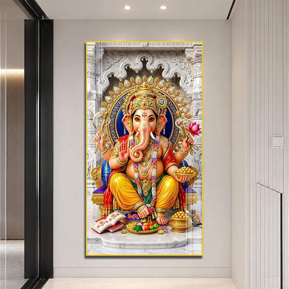 Divine Ganpati with Modak Premium Acrylic Wall Painting for Spiritual Home Decor