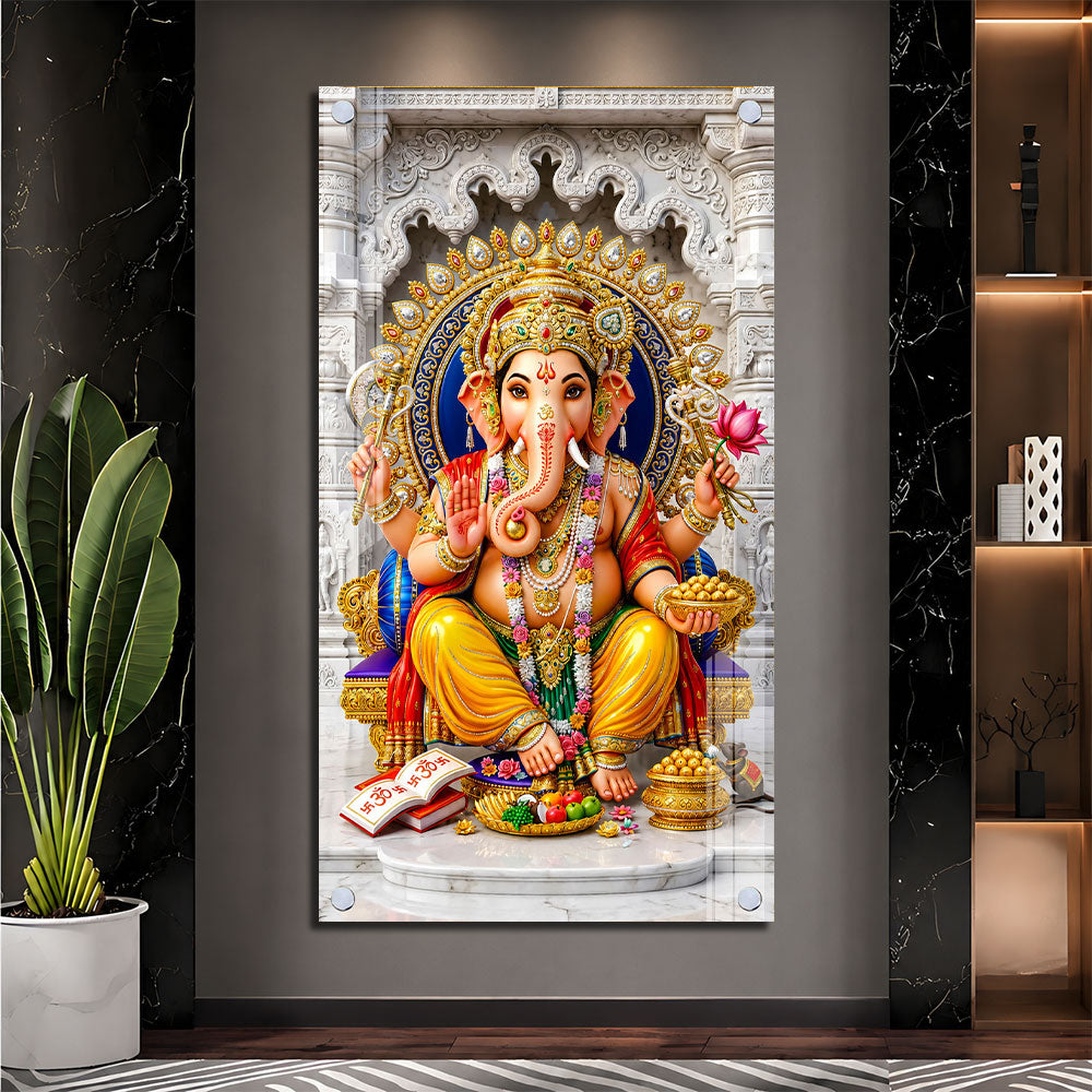 Divine Ganpati with Modak Premium Acrylic Wall Painting for Spiritual Home Decor