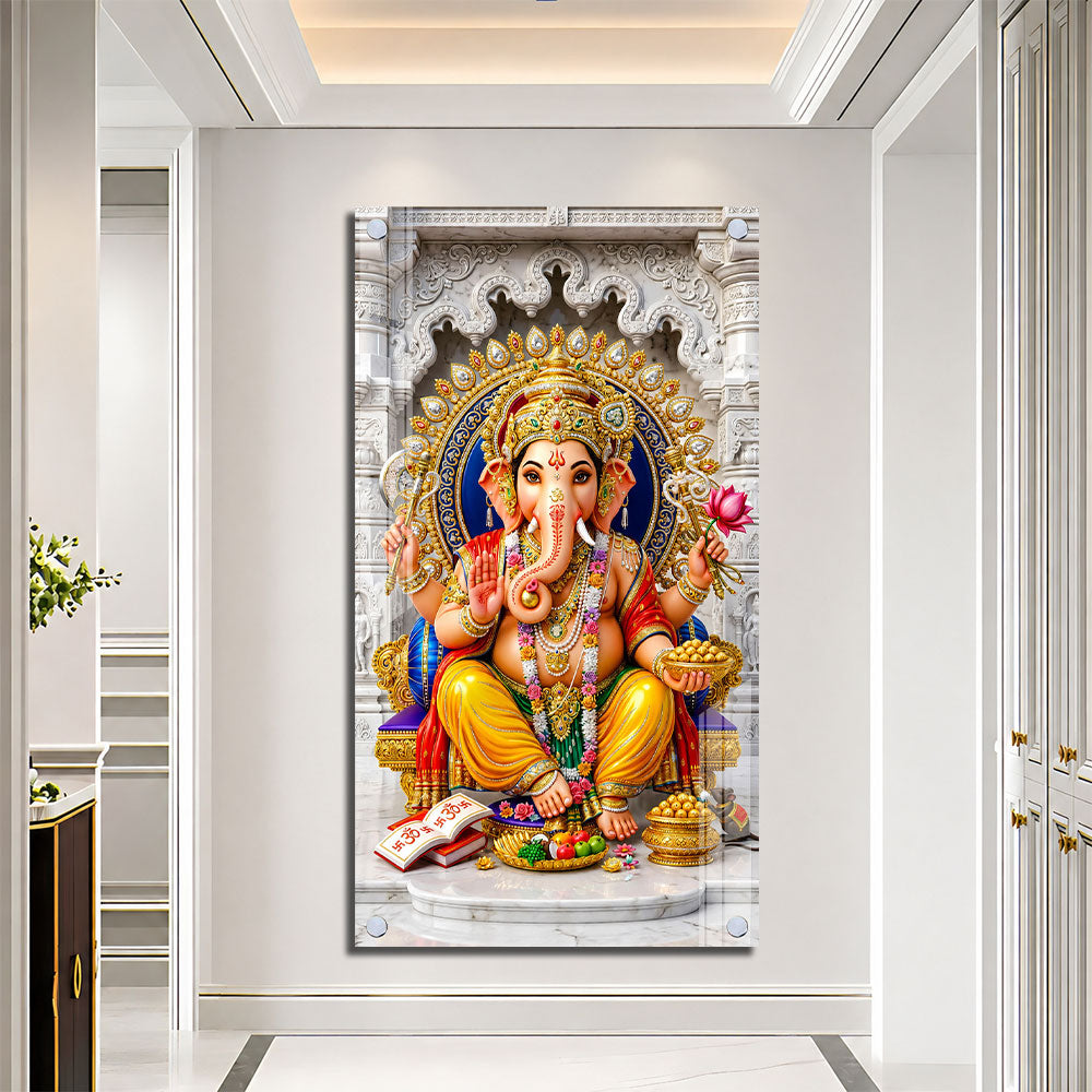 Divine Ganpati with Modak Premium Acrylic Wall Painting for Spiritual Home Decor