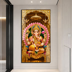 Hindu God Lord Ganesha with Golden Crown Acrylic Painting for Spiritual Decor
