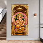 Hindu God Lord Ganesha with Golden Crown Acrylic Painting for Spiritual Decor