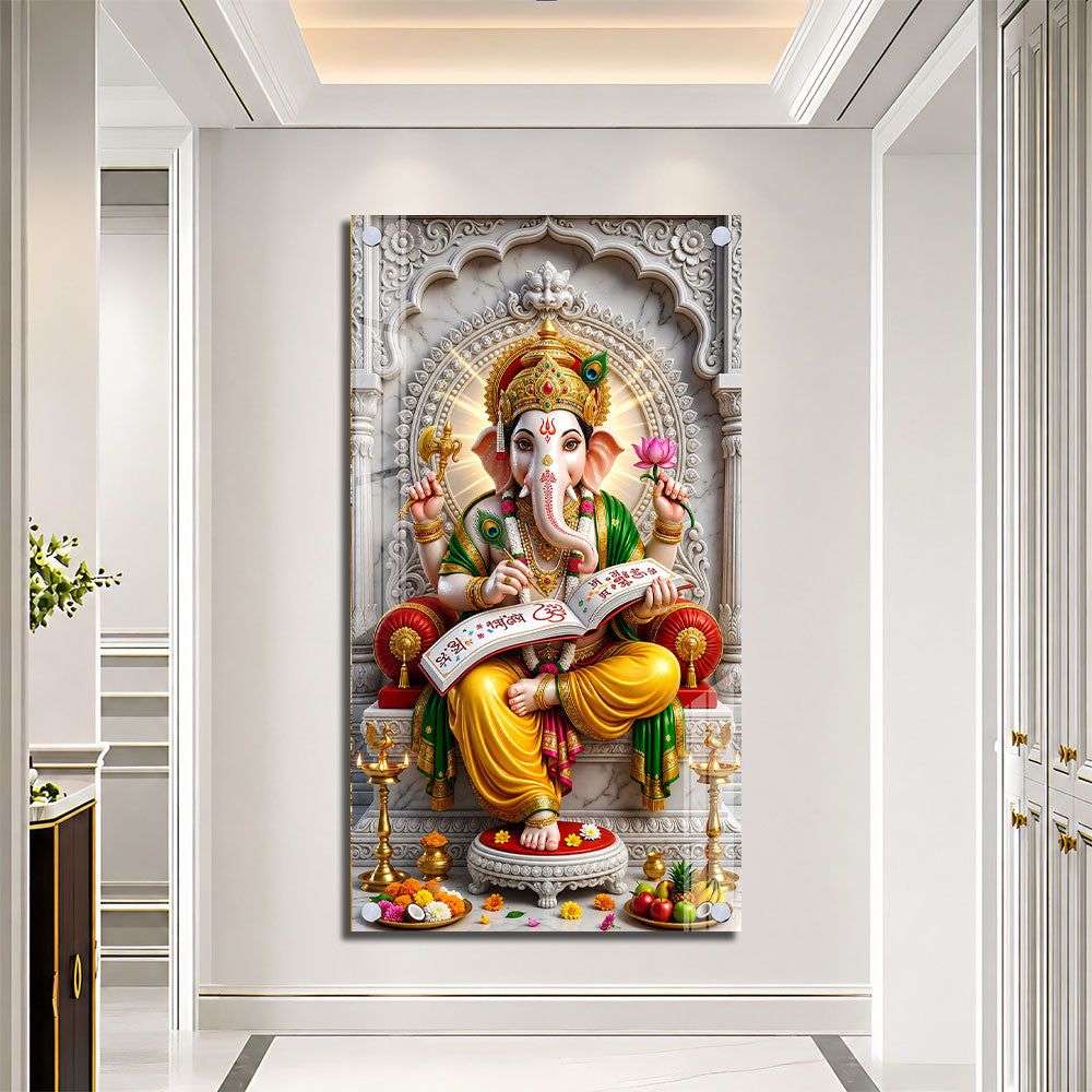 Siddhivinayak Ganesh Ji with Holy Scripture Acrylic Wall Painting for Pooja Room