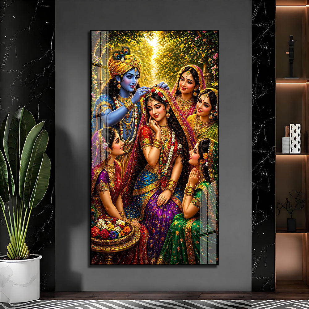 Vrindavan Radha Krishna with Gopis Premium Acrylic Painting for Living Room