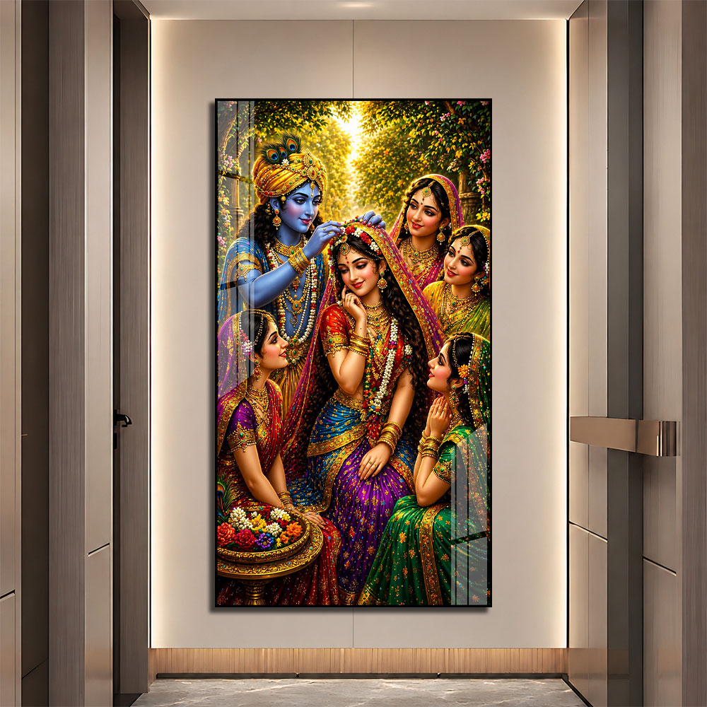 Vrindavan Radha Krishna with Gopis Premium Acrylic Painting for Living Room