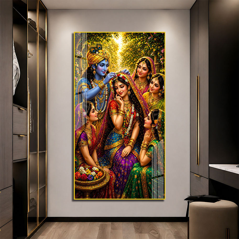 Vrindavan Radha Krishna with Gopis Premium Acrylic Painting for Living Room