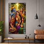 Vrindavan Radha Krishna with Gopis Premium Acrylic Painting for Living Room