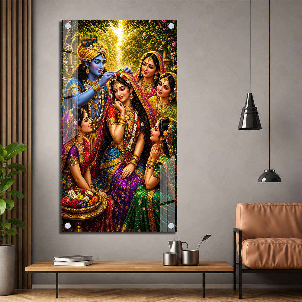 Vrindavan Radha Krishna with Gopis Premium Acrylic Painting for Living Room