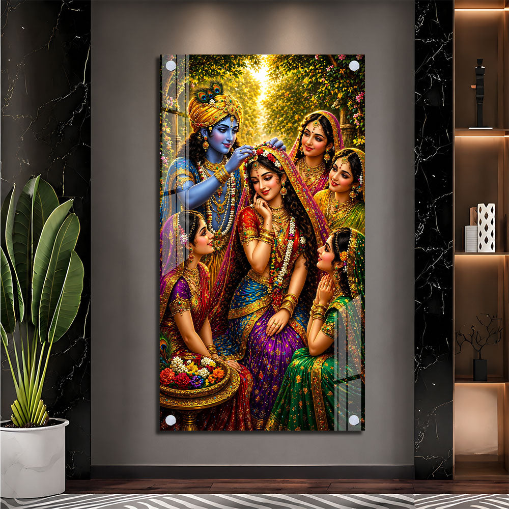 Vrindavan Radha Krishna with Gopis Premium Acrylic Painting for Living Room