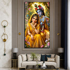 Lord Krishna Playing Flute with Radha Premium Acrylic Wall Art for Home Temple