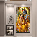 Lord Krishna Playing Flute with Radha Premium Acrylic Wall Art for Home Temple