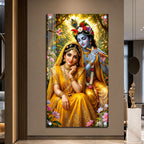 Lord Krishna Playing Flute with Radha Premium Acrylic Wall Art for Home Temple