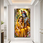 Lord Krishna Playing Flute with Radha Premium Acrylic Wall Art for Home Temple