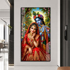 Divine Radha Krishna with Peacock Feather Acrylic Painting for Meditation Room