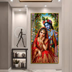 Divine Radha Krishna with Peacock Feather Acrylic Painting for Meditation Room