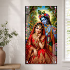 Divine Radha Krishna with Peacock Feather Acrylic Painting for Meditation Room