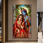 Divine Radha Krishna with Peacock Feather Acrylic Painting for Meditation Room