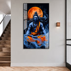 Meditating Lord Shiva Mahadev Premium Acrylic Wall Painting with Full Moon for Home