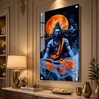 Meditating Lord Shiva Mahadev Premium Acrylic Wall Painting with Full Moon for Home