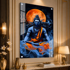 Meditating Lord Shiva Mahadev Premium Acrylic Wall Painting with Full Moon for Home