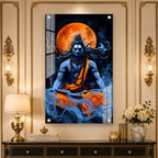 Meditating Lord Shiva Mahadev Premium Acrylic Wall Painting with Full Moon for Home