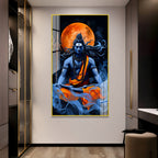 Meditating Lord Shiva Mahadev Premium Acrylic Wall Painting with Full Moon for Home