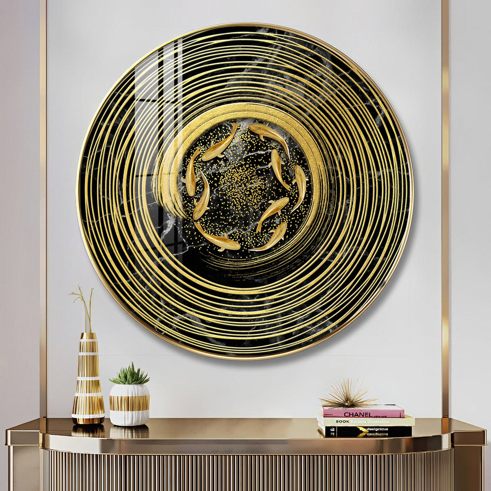 Premium Marble Texture Gold Ring Fish Art acrylic wall painting