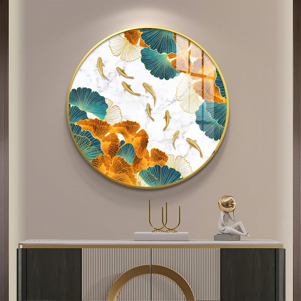 Premium Circular Nature Inspired Koi Fish Artwork acrylic wall painting