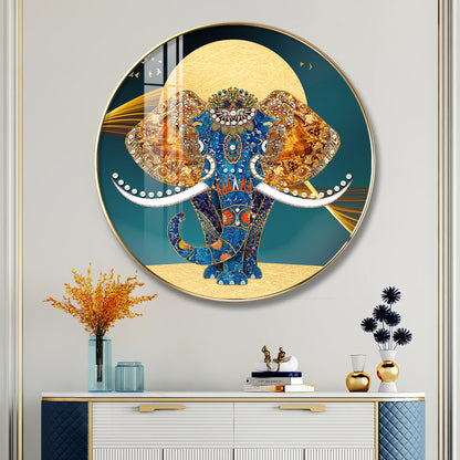 Luxury Royal Elephant Mandala Style Round Art acrylic wall painting