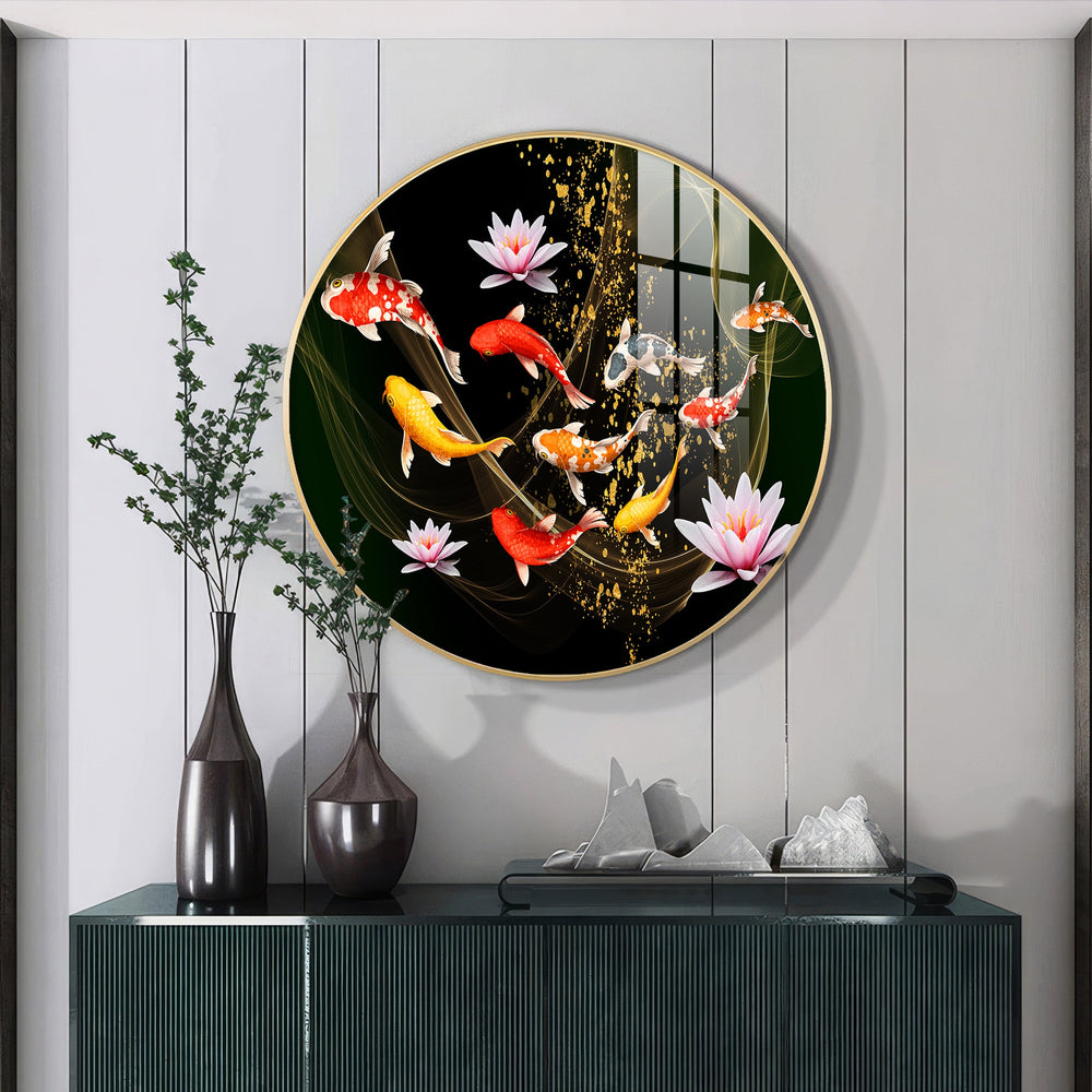 Premium Lotus &  Fish Spiritual Decor Artwork acrylic wall painting