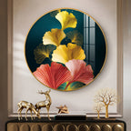 Designer Circular Golden Leaf Abstract acrylic wall painting