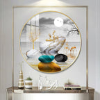 Modern Abstract Stone & Deer Art Circle Frame acrylic wall painting