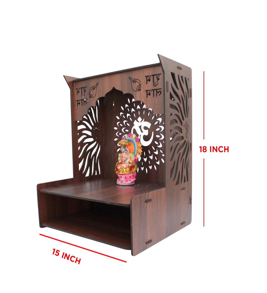 Luxurious Wooden Temple for Home with Spacious Shelf & Inbuilt Focus Lights