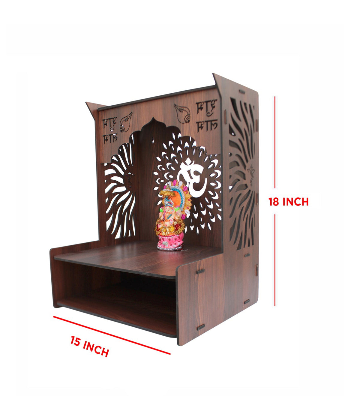 Luxurious Wooden Temple for Home with Spacious Shelf & Inbuilt Focus Lights