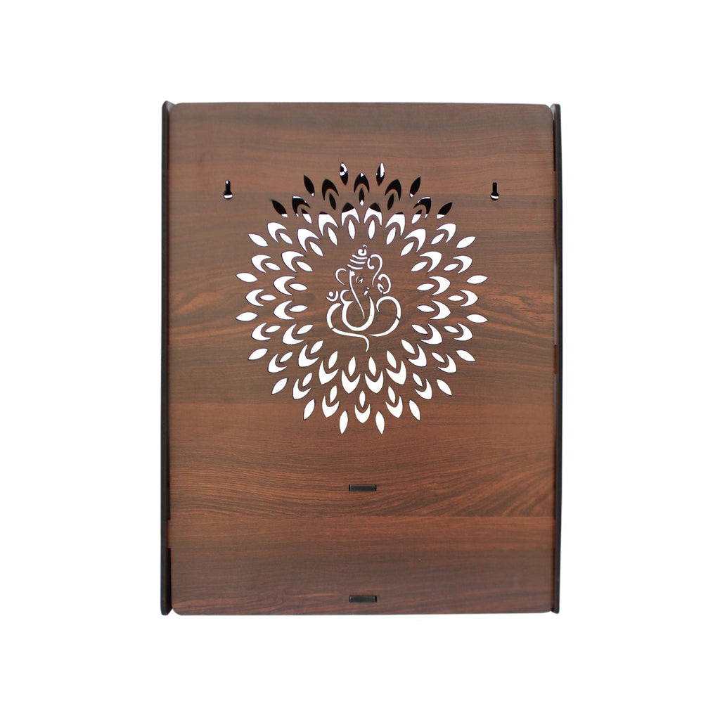 Luxurious Wood Temple for Home with Spacious Shelf & Inbuilt Focus Lights