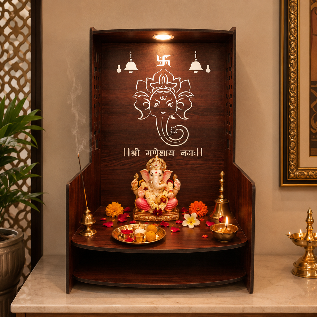 Beautiful Traditional Indian Pooja Mandir with Intricate Carvings