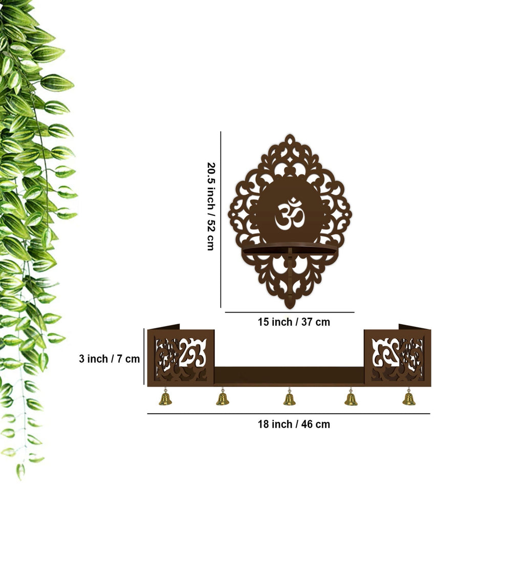 Aesthetic Designer  Wall Hanging Wooden Temple/ Pooja Mandir Design with Shelf, Brown Color