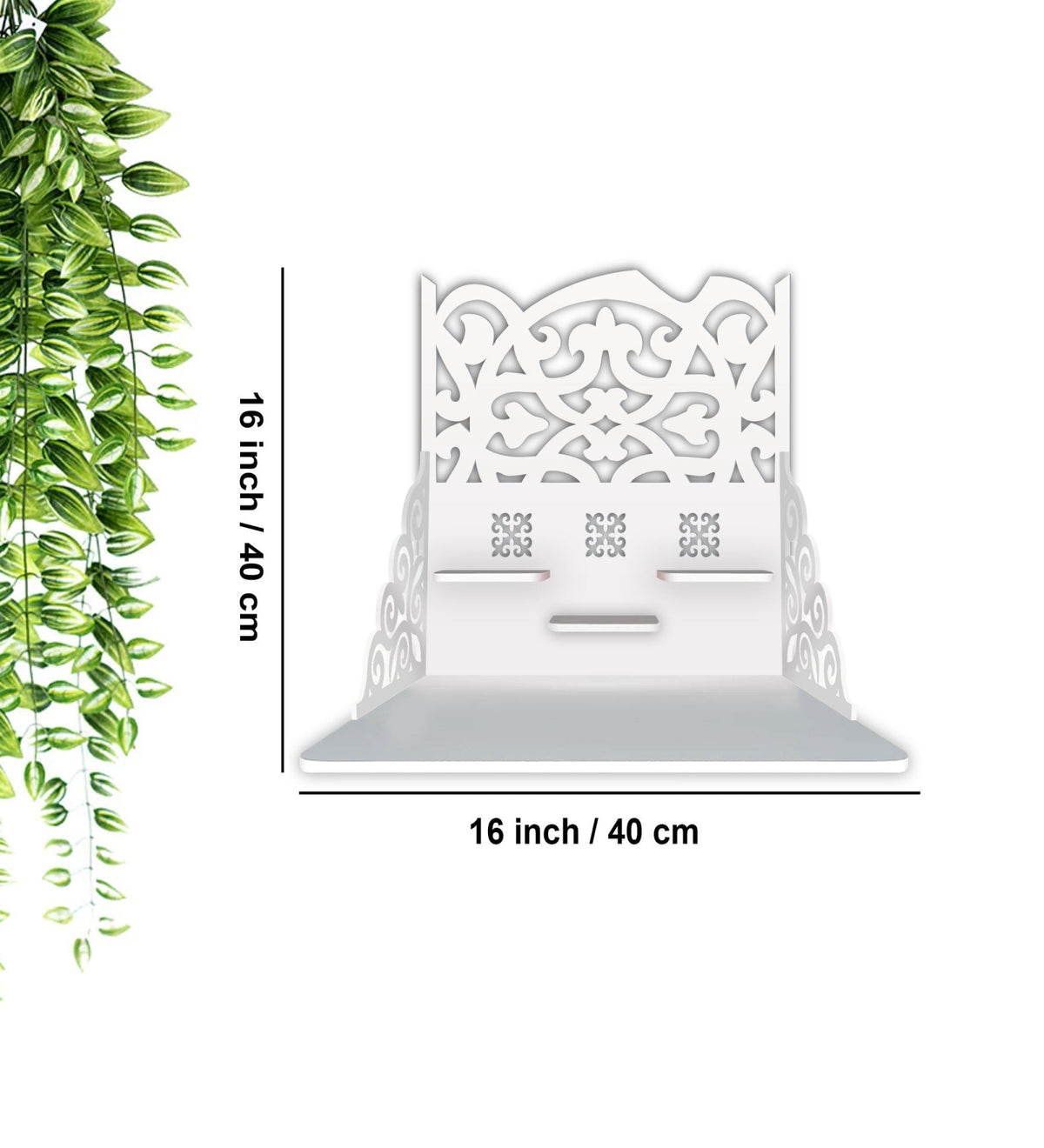 Modern Divine Beautiful Wall Hanging Wooden Temple/ Pooja Mandir Design with Shelf, White Color