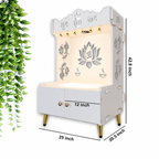 Beautiful Lotus Pattern Floor Temple with Spacious Wooden Shelf & Inbuilt Focus Light- White Finish