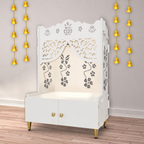 Beautiful Flower Design Pattern Floor Temple with Spacious Wooden Shelf & Inbuilt Focus Light- White Finish