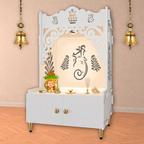 Beautiful Design of Shri Ganesh Floor Temple with Spacious Wooden Shelf & Inbuilt Focus Light- White Finish