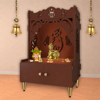 Beautiful Design of Shri Ganesh Floor Temple with Spacious Wooden Shelf & Inbuilt Focus Light- Brown Finish