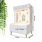 OM Swastika Symbol of Hindu Religious Floor Temple with Spacious Wooden Shelf & Inbuilt Focus Light- White Finish