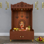 Elegant Wooden Floor Pooja Mandir with Laser-Cut Design with Storage Cabinet