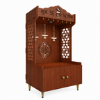 Elegant Wooden Floor Pooja Mandir with Laser-Cut Design with Storage Cabinet