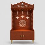 Elegant Wooden Floor Pooja Mandir with Laser-Cut Design with Storage Cabinet