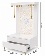 Elegant Wooden Temple with Om Cutwork and Dual Storage Drawers