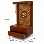 Elegant Wooden Temple with Om Cutwork and Dual Storage Drawers