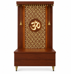 Elegant Wooden Temple with Om Cutwork and Dual Storage Drawers