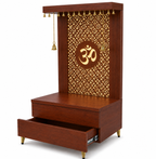 Elegant Wooden Temple with Om Cutwork and Dual Storage Drawers