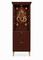 Contemporary Puja Unit with Storage and Designer Ganesha Back